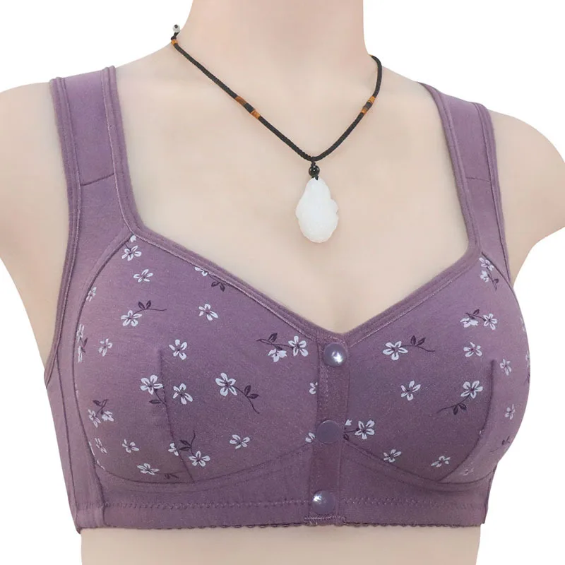 

Women's Large Size Front Button Underwear Women's Non-steel Ring Underwear Ladies Gathered Breasts Brassiere Female Backless Bra