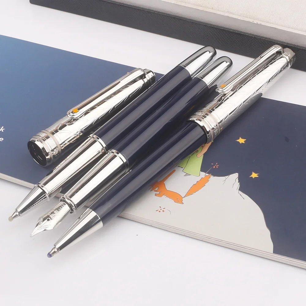 Luxury Little Prince 163 Blue MB Ballpoint Pen Resin Metallic Blue Rollerball Fountain Pen Ink Writing Stationery with Number