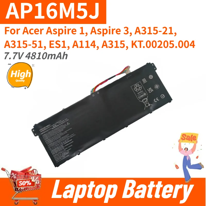 AP16M5J Laptop Battery 7.7V 4810mAh for Acer Aspire 1 3 A315-21/51 ES1 A114 A315 Replacement Battery Brand-New High Quality