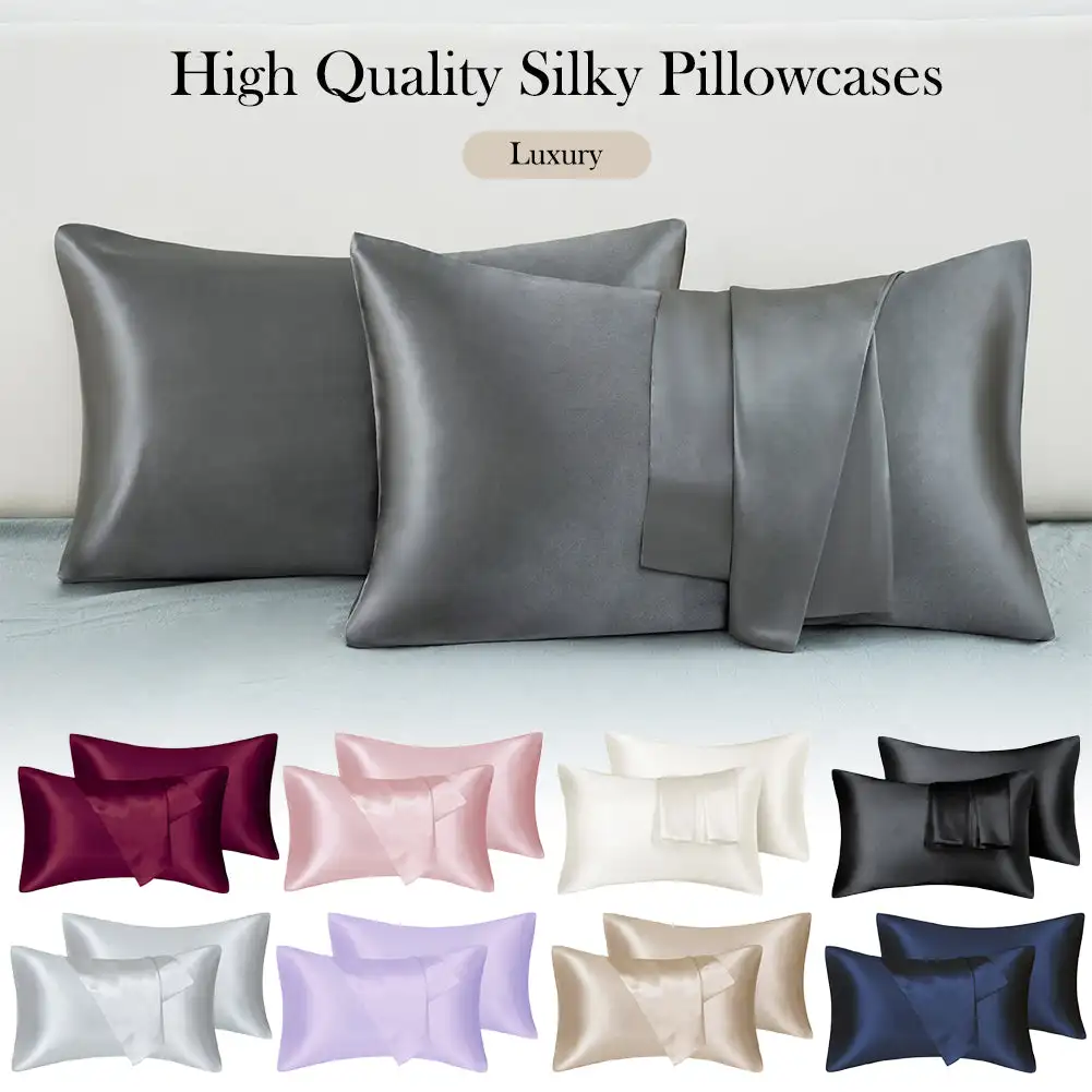 1Pc Queen Satin Silk Pillowcase Pillow Case Cover Home Bedding Smoothy Pillow Rectangle Bedding Pillow With Envelope Closure