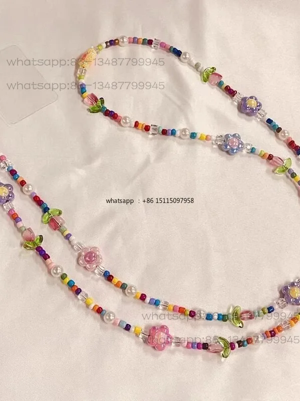 Lanyard long lanyard mobile phone case loudspeaker pearl strap crossbody DIY bag