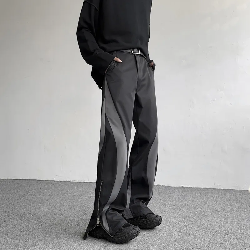 

Мужские повседневные брюки American Sle: свободные, широкие, с молниями и разрезами, в стиле колор-блок, прямого кроя, осенне-зимние