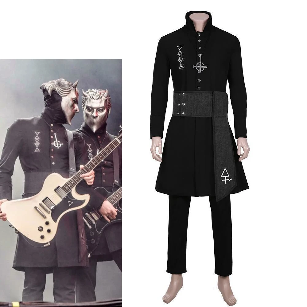 

Band Ghost B.C. Cosplay Alpha and Omega Costume Black Robe Pants Full Set for Man Halloween Cos Stage Show Outfit