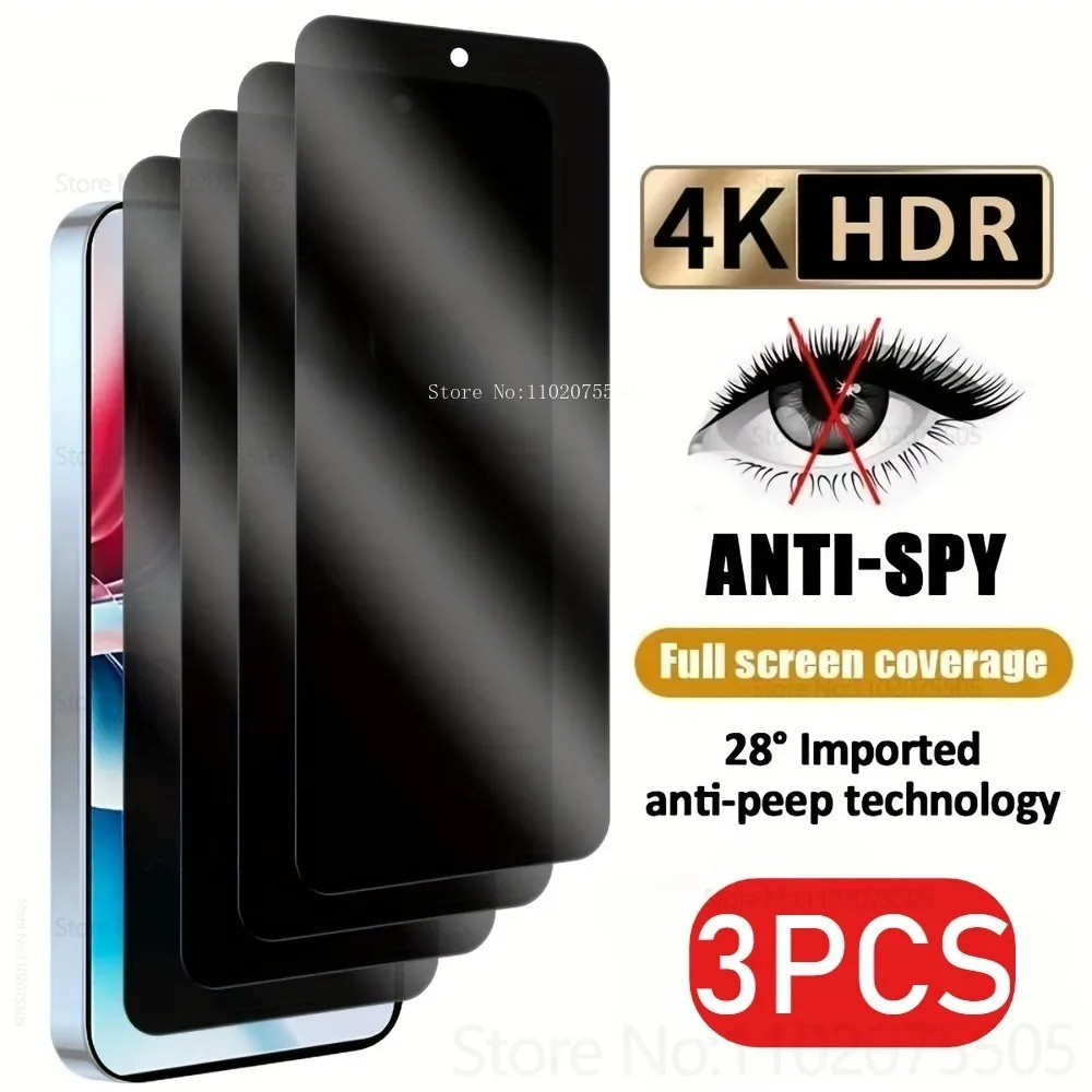 

3PCS Full Coverage Screen Privacy Protection Film for Oppo Reno 13/14 Pro 12 Pro 13F 11F Anti-Spy Tempered Glass 9/10/11 Pro 8T