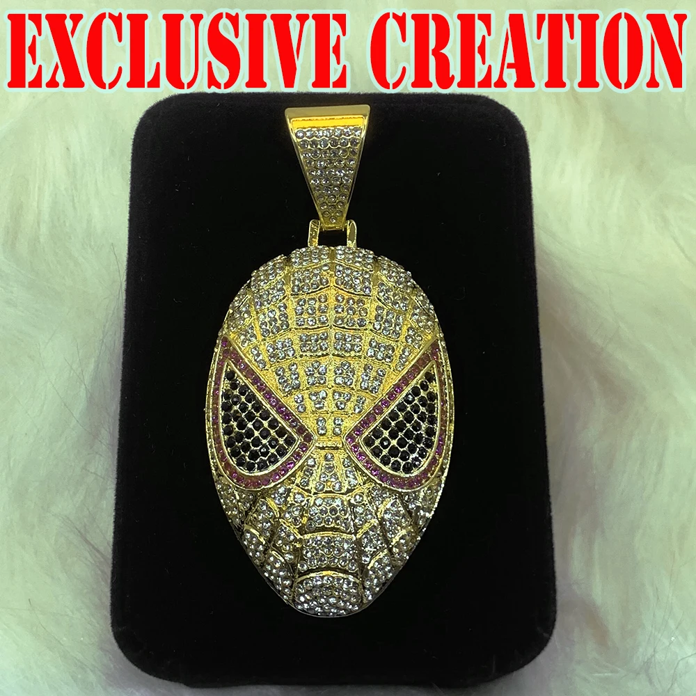 Street culture hip-hop fashion custom Cuban necklace, diamond inlaid mask exquisite pendant, 18K gold plating, trendy decoration