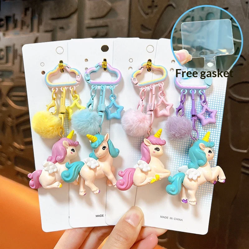 Creative Cute Rainbow Unicorn Animal Keychain Cartoon Star Hairball Ornament Keyring Lovers Phone Car Bag Key Chains Decoration