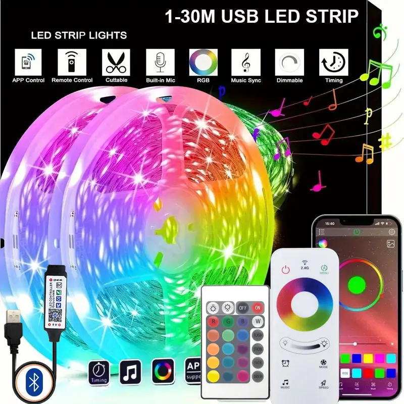 1-30M Usb Rgb Led Light Strip 5V Ir Bluetooth Wifi Led Lights For Gamer Room Bedroom Decor App Remote Control Tv Led Backlight