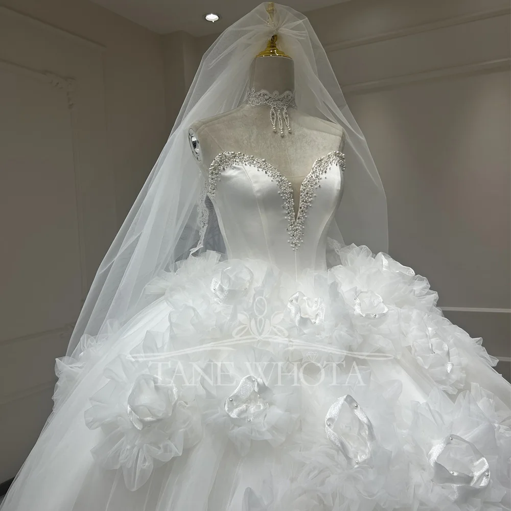 Elegant Sweetheart แขนกุดชุดบอลชุดแต่งงานชุด 3D ดอกไม้ประดับด้วยลูกปัดปรับแต่งผู้หญิงชุดพิเศษ