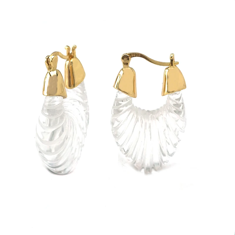 Orecchino in cristallo bianco naturale con pietra grande in argento sterling 925 per le donne, festa di compleanno, Natale, regalo di gioielli fatti a mano
