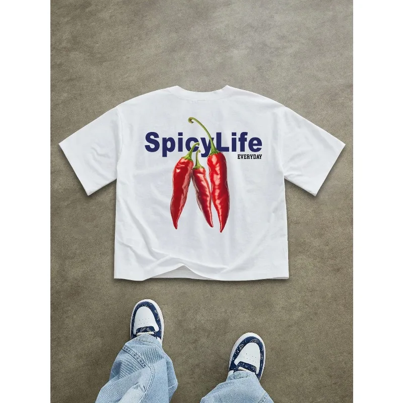 

Новая летняя мужская повседневная футболка Manfinity Hypemode с простым принтом чили, свободная версия, короткая футболка, мужской укороченный топ, модная уличная одежда