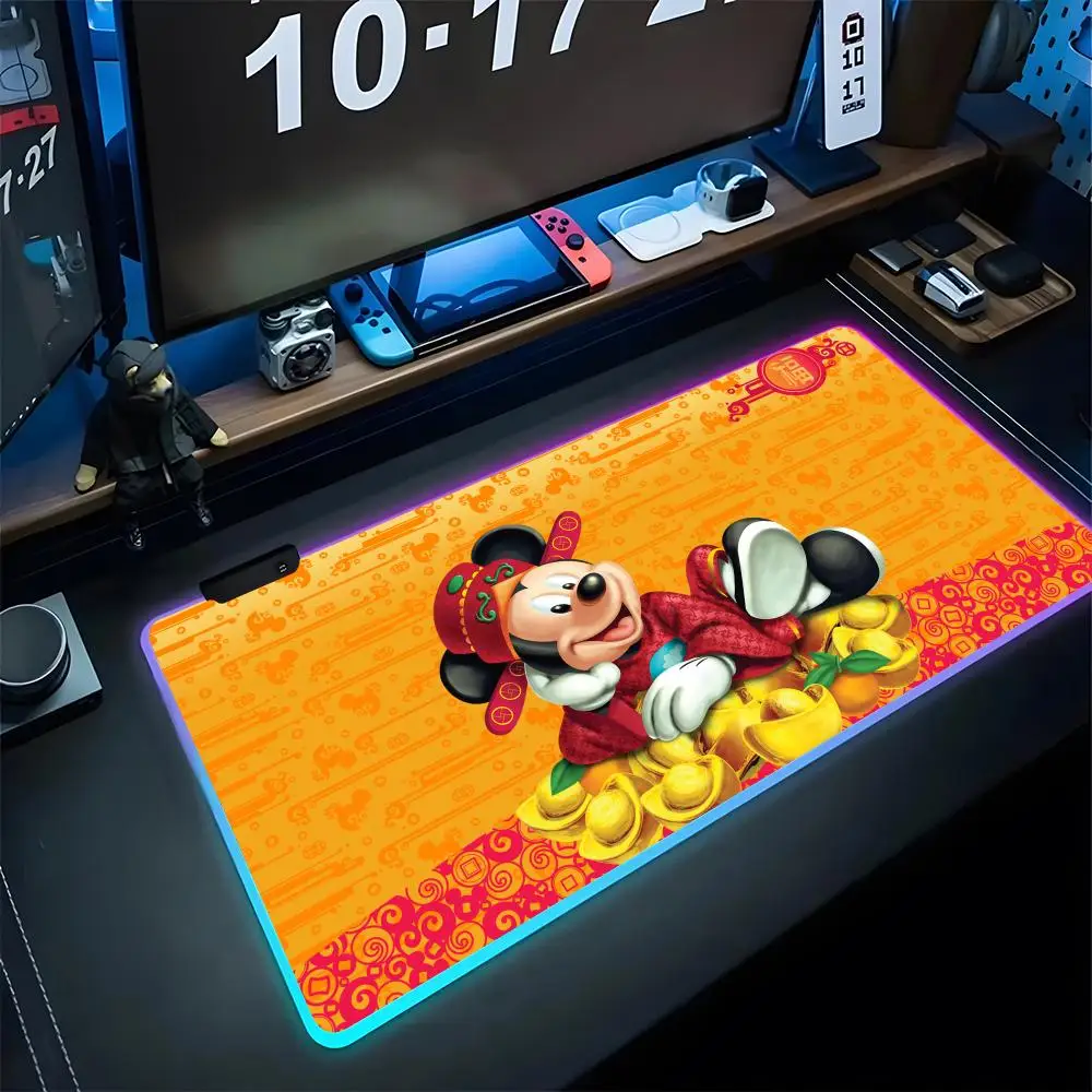 Mickey Mouse Mouse Pad Gaming LED 700x300 Mouse Mat Mousemats Table Pads PC Desk Mat RGB Valorant Keyboard Mat XXL