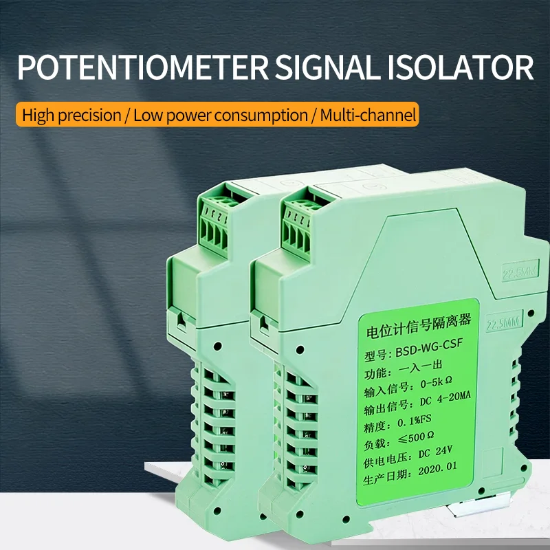 WS9020 3 wires Potentiometer Signal Isolation Transmitter  1kohm 5kohm 10kohm 4-20mA Signal Converter Resistance Signal 0-50kohm