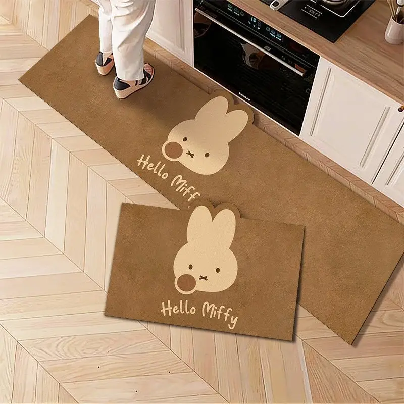 Kawaii Miffy Floor Mat Cute Cartoon Miffy Kitchen Floor Mat Water Absorbent and Slip-resistant Long Rug