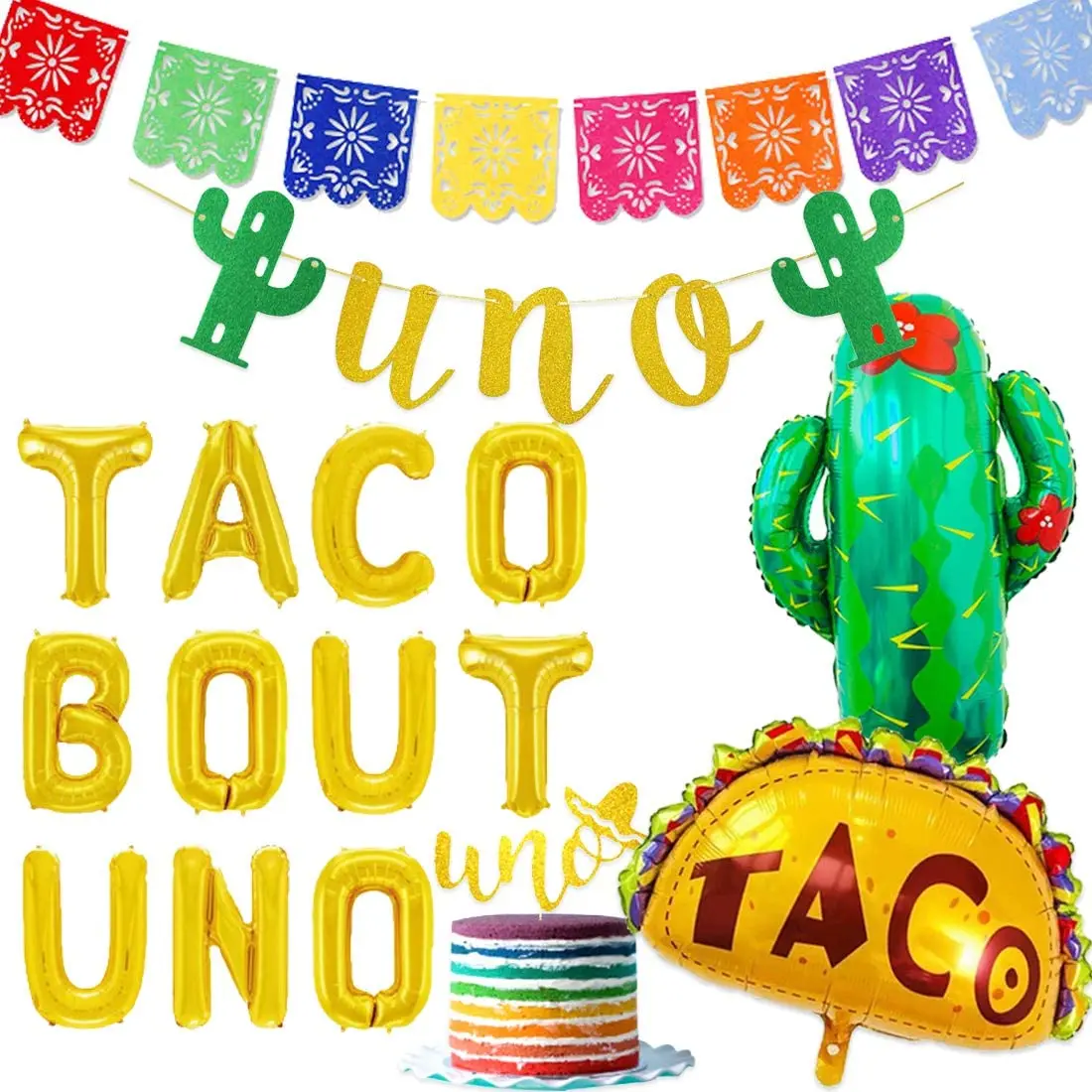 

Fiesta First Birthday Party Decorations TACO BOUT UNO Balloons Picado Banner Cake Topper for Boy Girl Mexican 1st Birthday Party