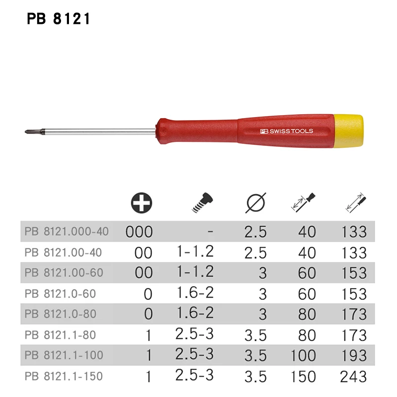 PB SWISS TOOLS Electronic Precision Phillips Screwdriver With ESD Safe Dissipative Handle Multi-Combined Screwdriver NO.8121