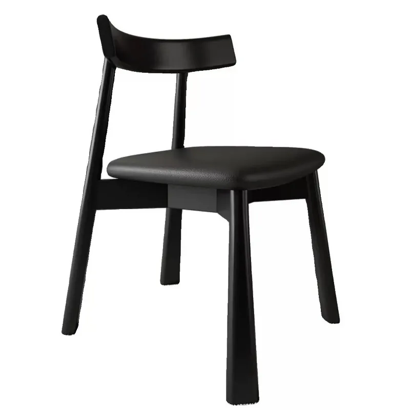 Factory Direct 2026 Nordic Solid Wood Dining Chair Home Dining Table Backrest Chair Italian Minimalist Medieval Designer Black