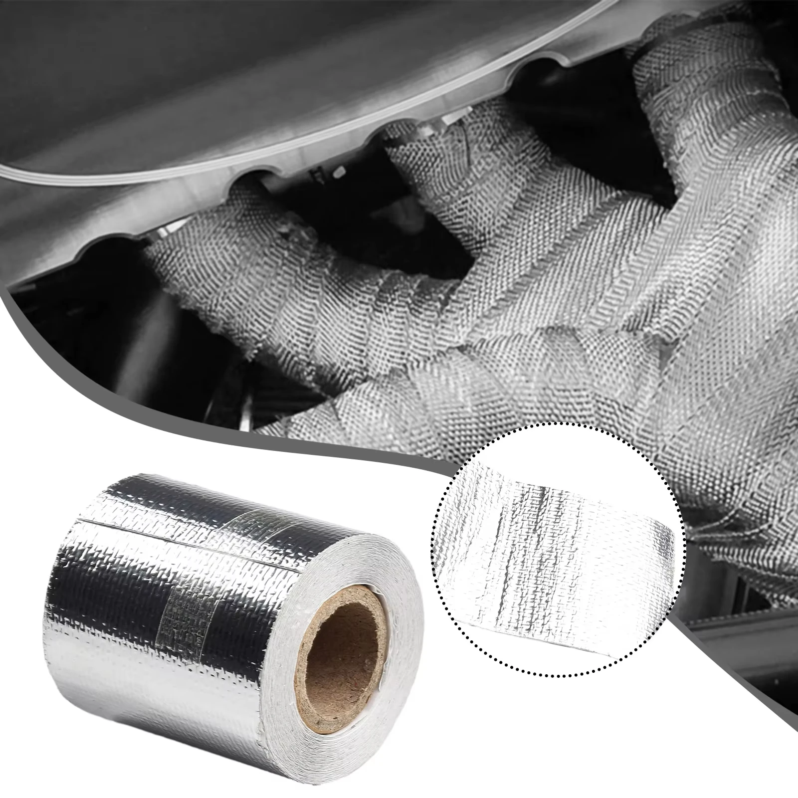 5m*5cm Silver Exhaust Pipe Insulation Tape - High Temperature Heat Resistant Bandage for Manifold Downpipe Adhesive Tape