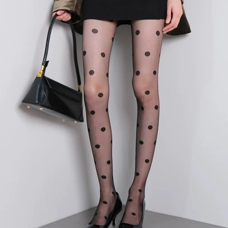 

Polka Dot Print Stockings Women Girls Sexy Black Trendy Nylon Tights Daily Dating Highly Elastic Pantyhose Exquisite Accessories