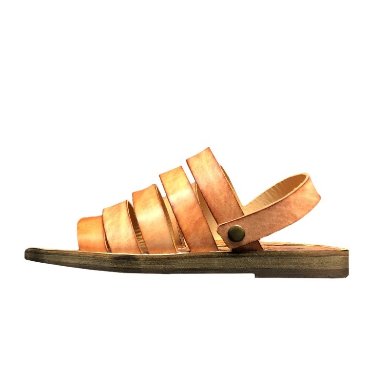 

Handmade Genuine Leather Sandals Men's Luxury Shoes Outdoor Casual Open Toe Flat Beach Shoes Male Summer Roman Sandals Male