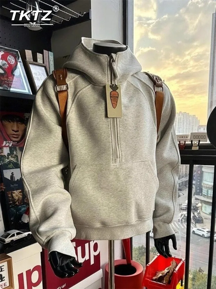 

American Sle Hooded Sweatirt Men's Autumn Winter New f Zipper Stand Collar Jaet Casual Loose Fit Youth Trendy