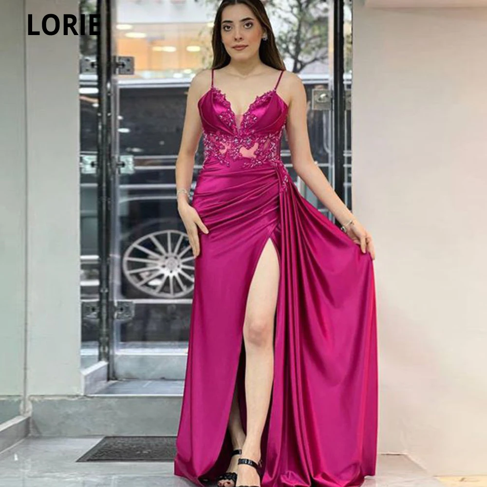 

LORIE Deep Fuchsia Saudi Arabic Mermaid Evening Dresses Spaghetti Straps Women Prom Gowns Formal High Slit Event Party Dress