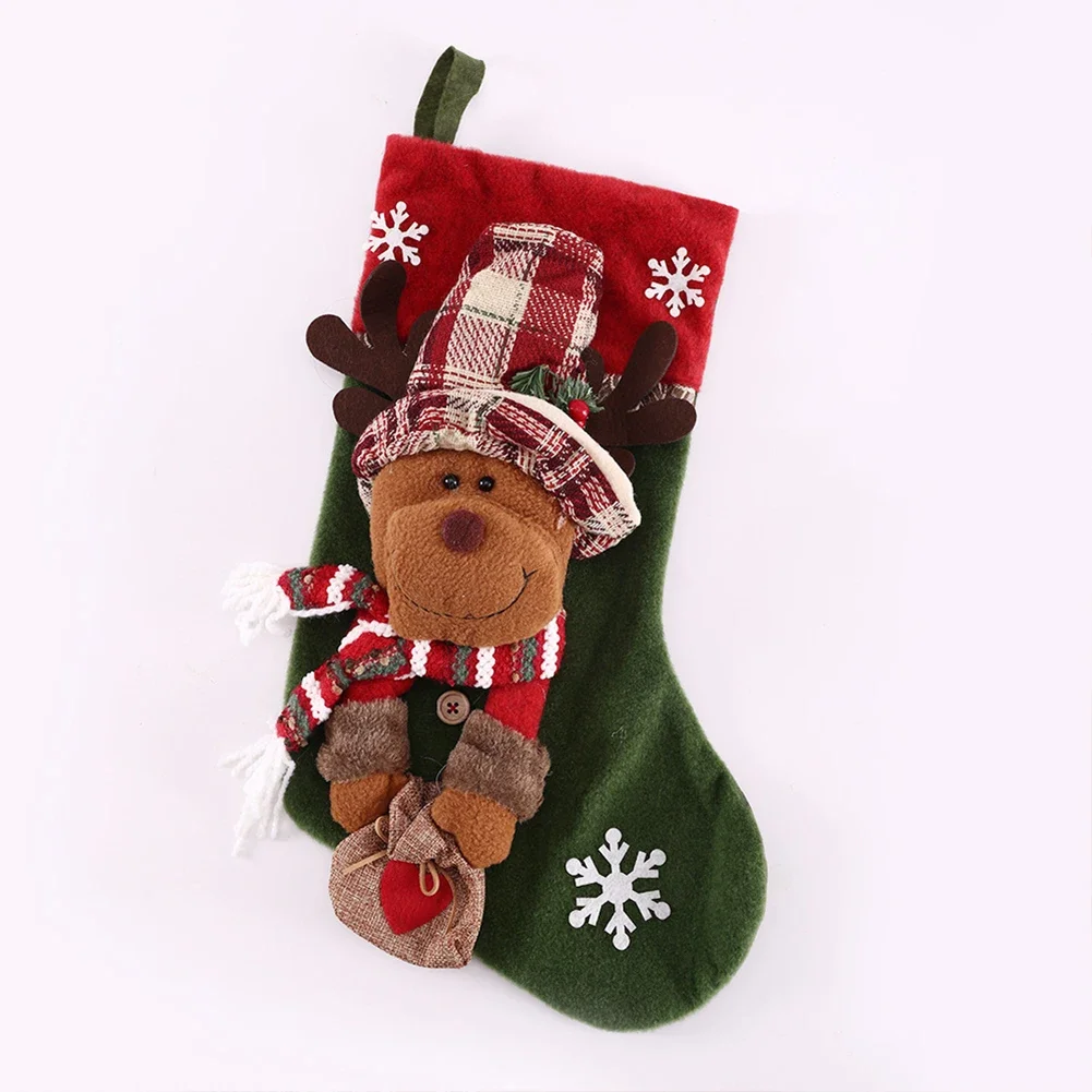 Candy Bag Stockings Christmas Decoration Holiday Season Large Opening Polyester Fabric Reindeer Design Santa Claus Design