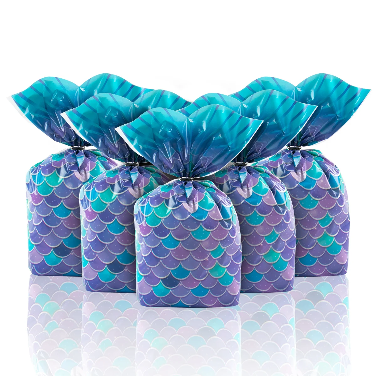 Bolsas de regalo de fiesta de La Sirenita, bolsa de cola de sirena Opp, debajo del mar de dulces para embalaje, suministros de cumpleaños, 50 piezas
