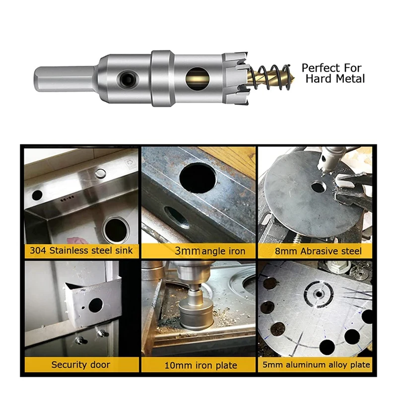 7PC Hole Saw Kit For Hard Metal, 5/8In-1-3/4In Tipped Hole Saw Set Heavy Duty Hole Cutter For Metal Iron Plastic