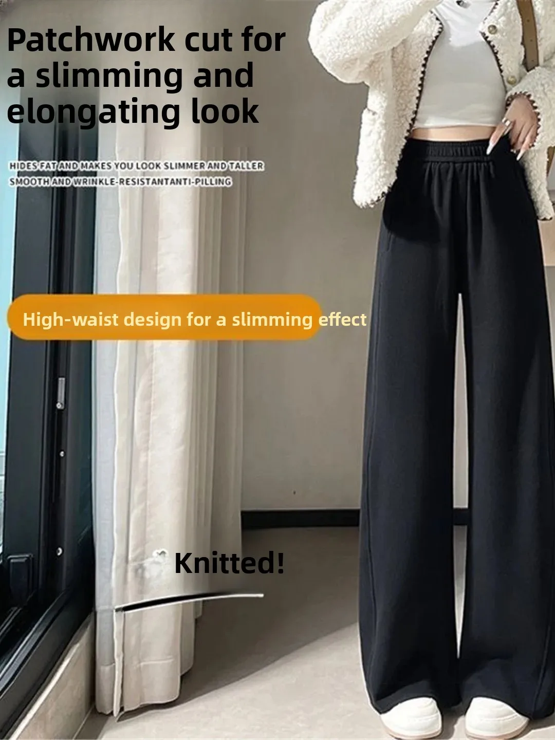 High Waist Straight Leg Pants Women's Casual Comfortable Fleece Lined Thickened Banana Shape Pants Autumn Winter Korean Style