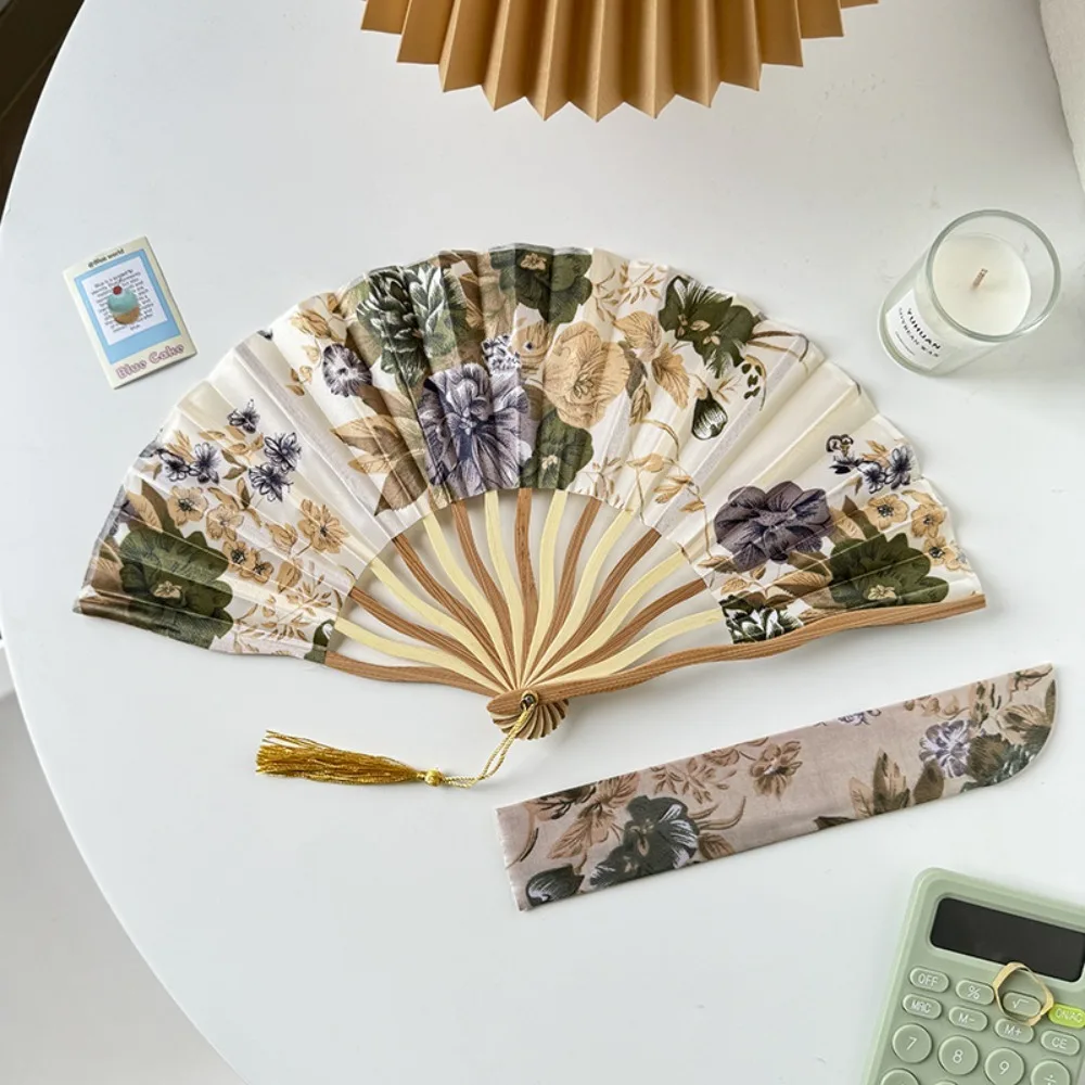 Silk Vintage Folding Fan Bamboo Colorful Dance Performance Props Hand Fan Elegant Tassel Home Decoration Gift Home Decoration