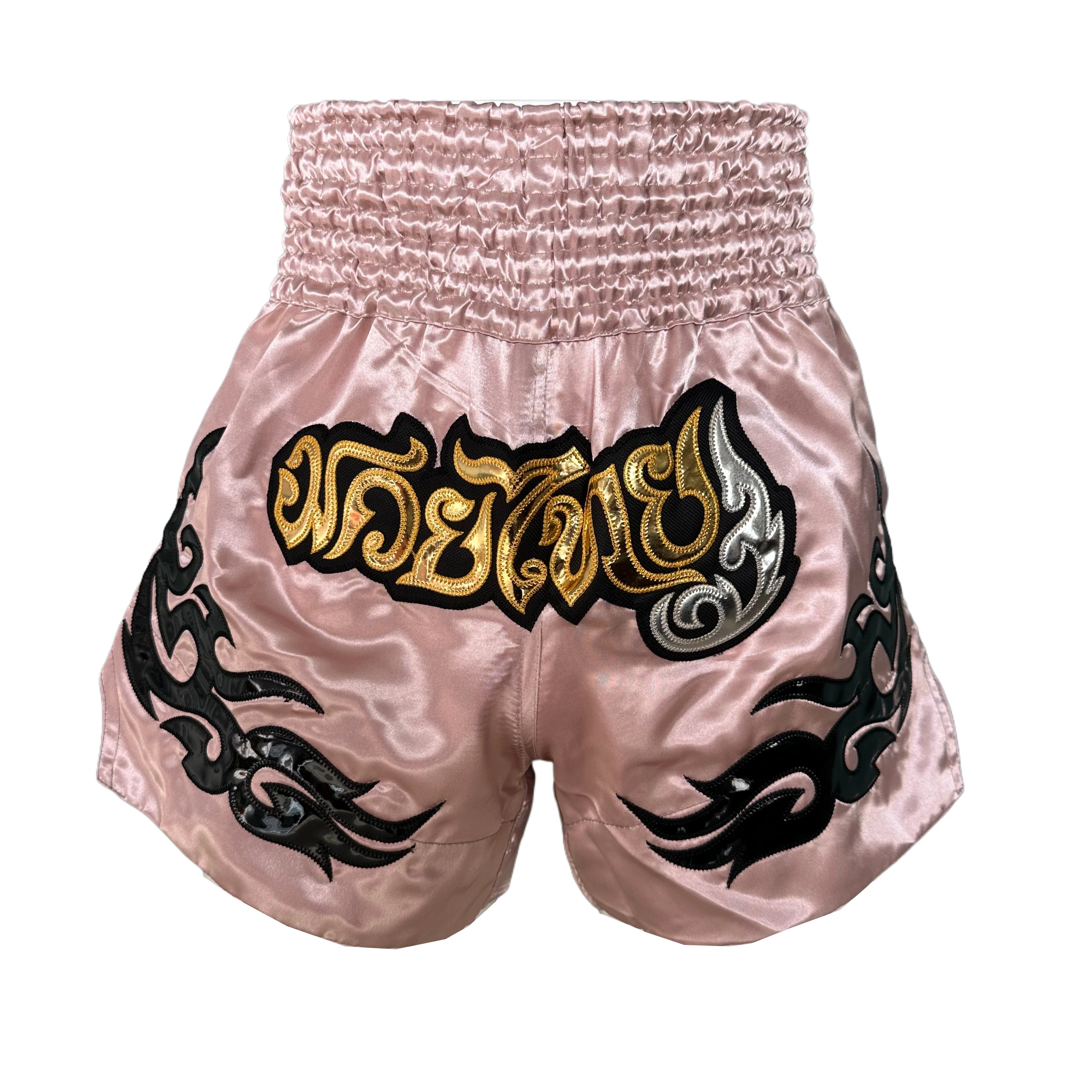 Muay-Thai-Shorts für Männer, Frauen und Kinder, Boxshorts in Pfirsichrosa, klassische Stickerei, Gym, MMA, BJJ, Wrestling, Kickboxen, Muay-Thai-Hosen
