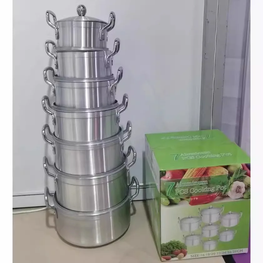 7Pcs Aluminum Pot Set Heavy Gauge Cookware with Lids Sandblasted Finish Soup Pots for Home Kitchen Gas Stove