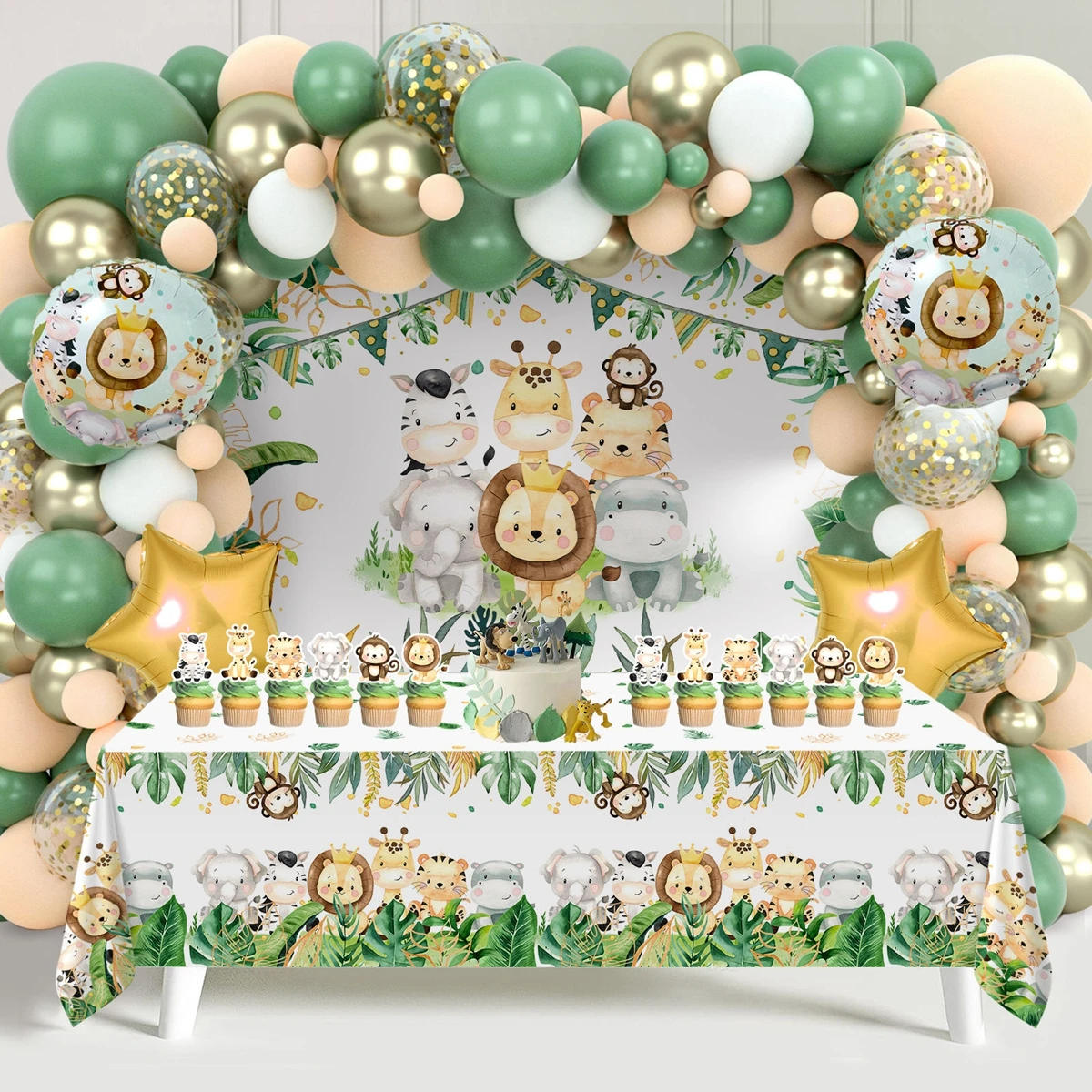 Jungle Animals Birthday Party Decoration Backdrop Tablecloth Balloons Wild One Baby Shower Woodland Safari Bithday Party Favor