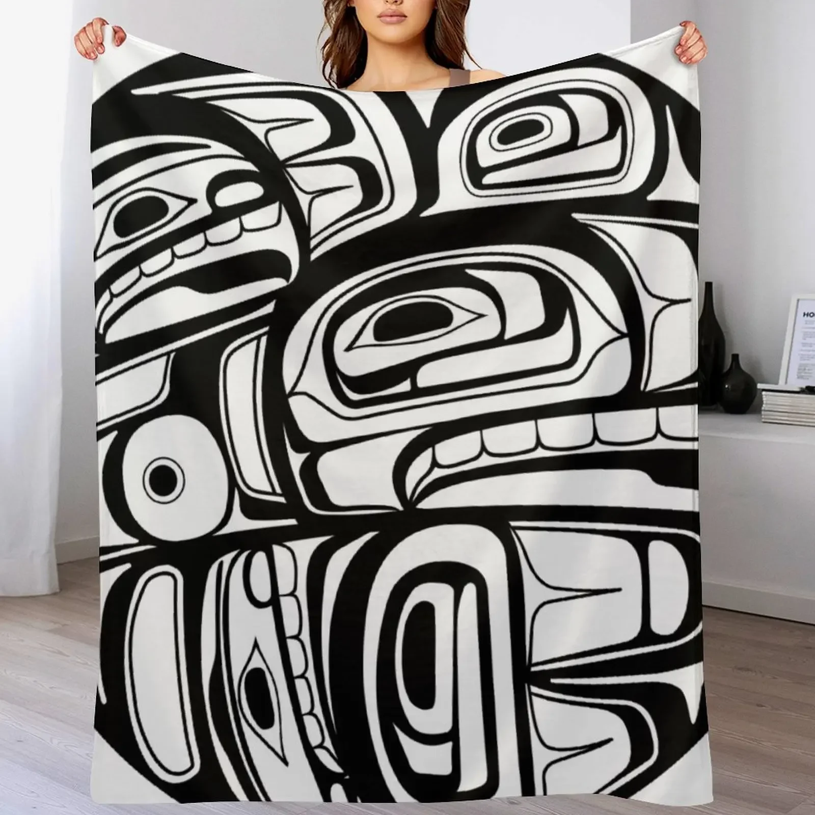 Orca Circle formline pendant native american salish blackfish Throw Blanket Stylish Decor Blanket Gift for Friends Roommate