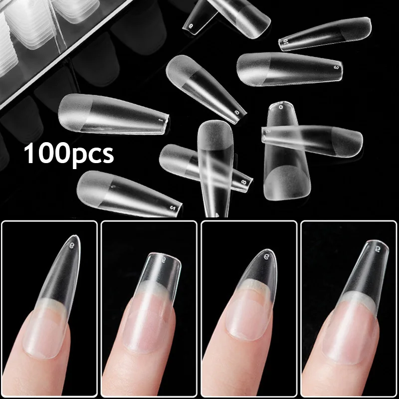 100 pçs unhas falsas matte caixão amêndoa flase dicas de unhas imprensa em acrílico claro falso extensão do prego sem emenda acessórios manicure