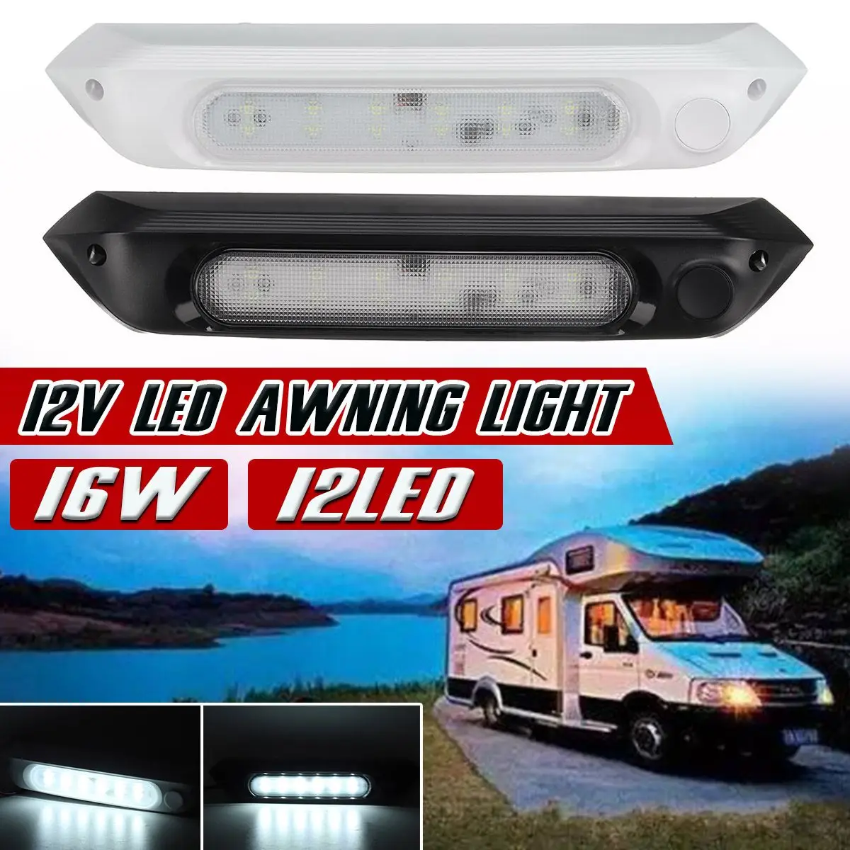 16W LED Awning Porch Light Motorhome Camper Caravan Interior Wall Lamps Bar Waterproof RV Van Camping Car Trailer Exterior Light