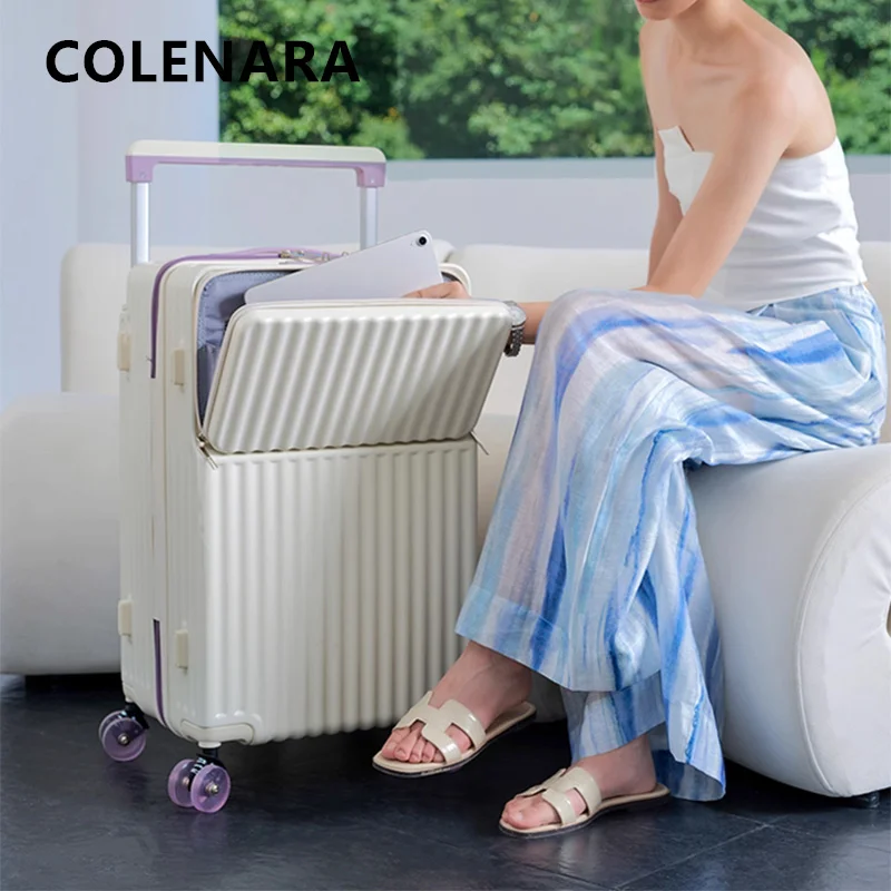 

COLENARA Cabin Suitcase Men's Aluminum Frame Boarding Case Women's PC Trolley Case 20"24"26"28 Inch Front Opening Laptop Luggage