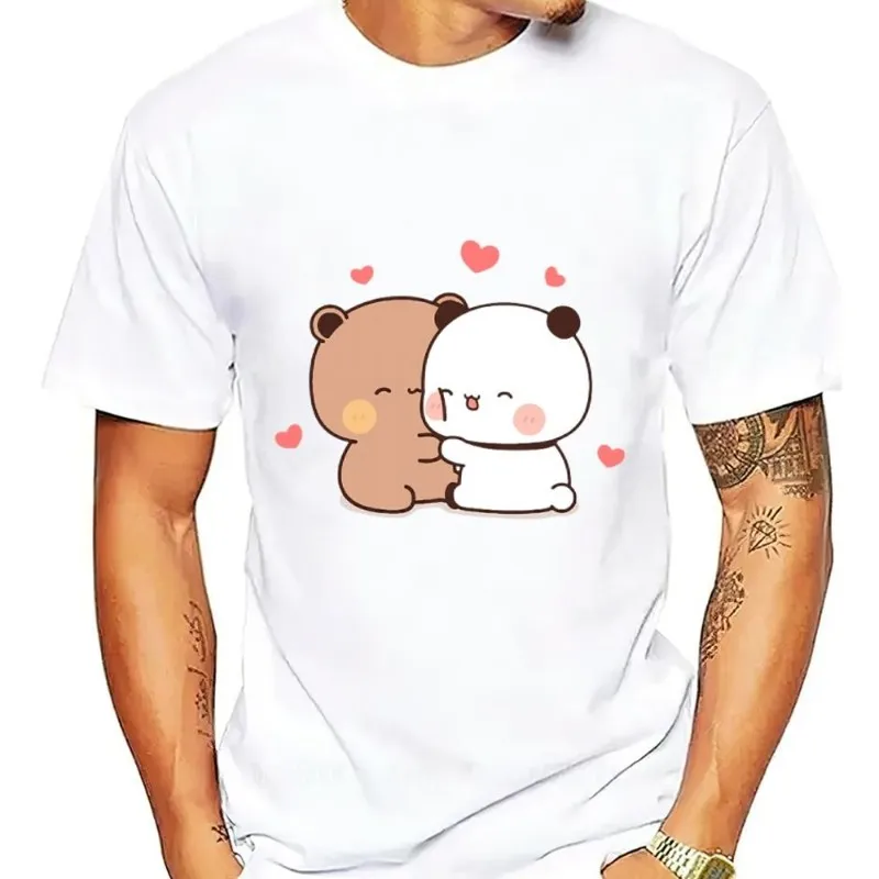 Kreskówka Bubu Dudu Panda Bear T Shirt kobiety para kombinowane ubrania z krótkim rękawem kołnierz moda bawełna