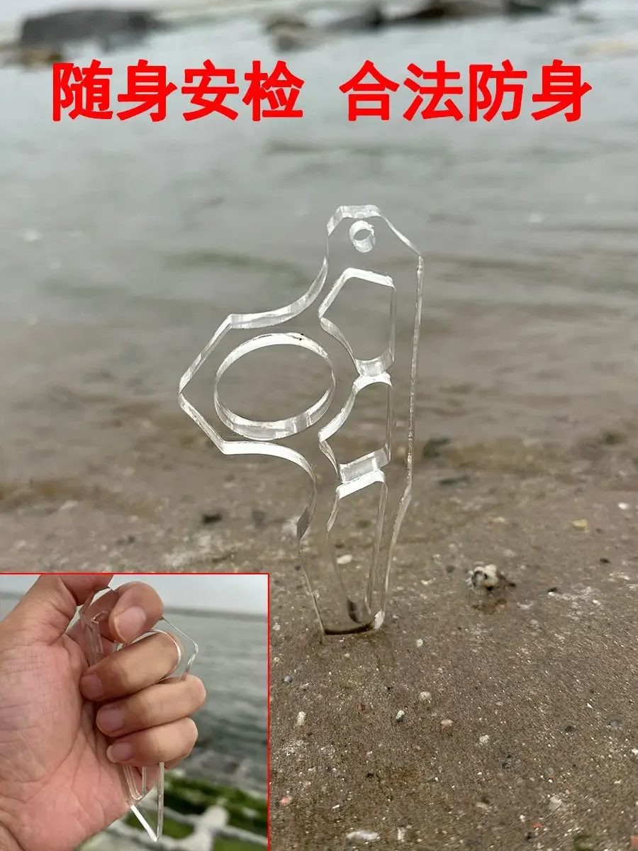 Anti Wolf Buckle Handle Self Defense Gadget High-strength Transparent Acrylic PC Material Outdoor Survival Finger Hole view 5