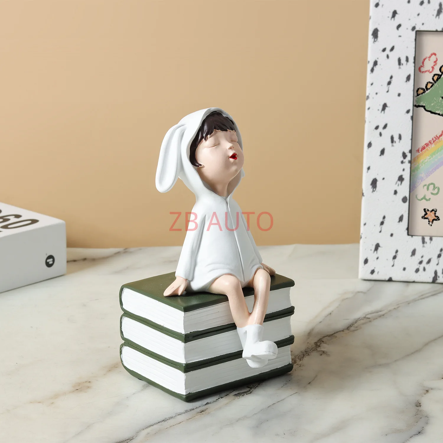 

Cute girl book meditation resin ornament creative cartoon fashion hand figure model room children's room soft decoration