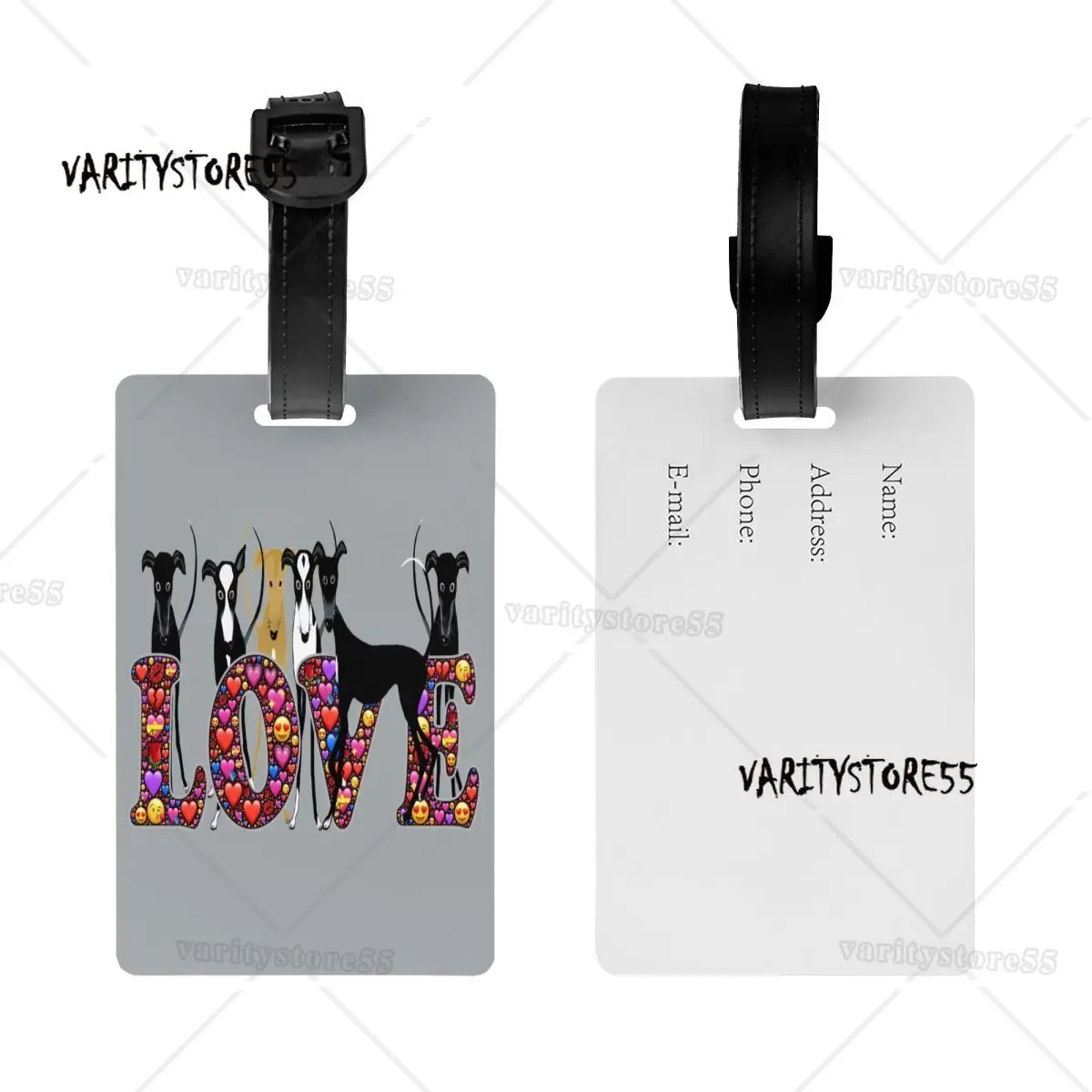 Custom Love Hounds Luggage Tags for Suitcases Cute Greyhound Whippet Sighthound Dog Baggage Tags Privacy Cover ID Label