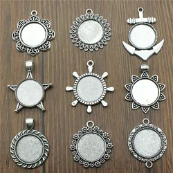 10pcs Fit 20mm Round Glass Cabochon Base Setting Pendant Tray For Jewelry DIY Making Antique Silver Color FM4026