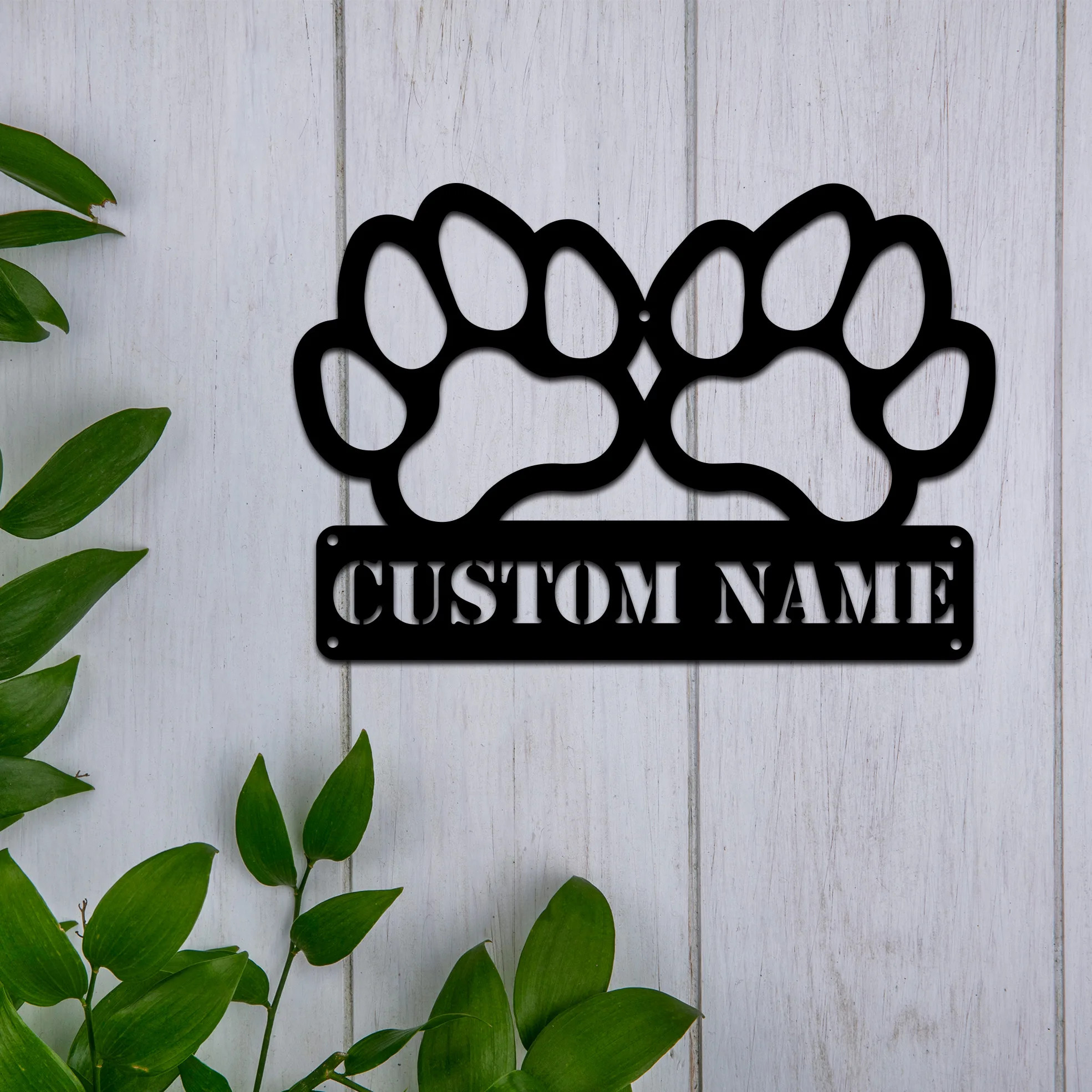 

1pc Dog paw prints home decor Customized Name Metal Wall Signs Metal Wall Plaque For Wall Decor