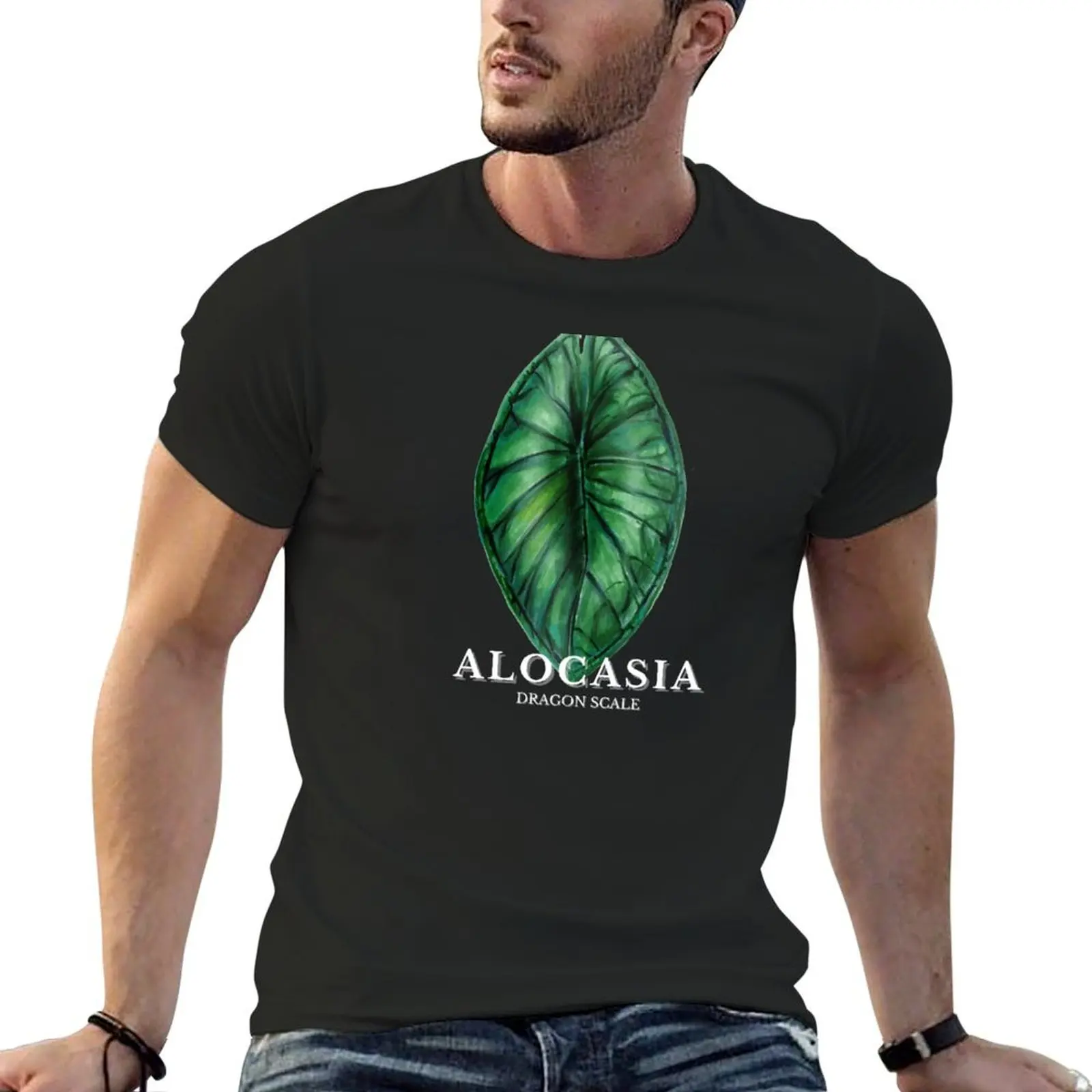 Alocasia-Camiseta de Dragon Scale para hombre, camisa de anime de secado rápido, color negro liso, arte de planta de casa, I Love Alocasia Bundle