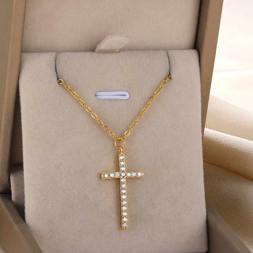 Edelstahl Kreuz Zirkon Anhänger Halskette für Frauen Männer Hip Hop Halsband Kette Party Mode Schmuck Geschenke