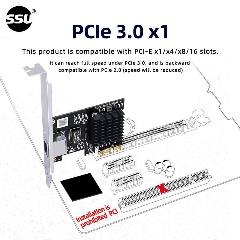 بطاقة شبكة سلكية للكمبيوتر 5G إيثرنت 5Gbps سطح المكتب PCI-E x1 إلى 5G محول الشبكة 5000Mbps، مناسب لنظام التشغيل Windows 10/11