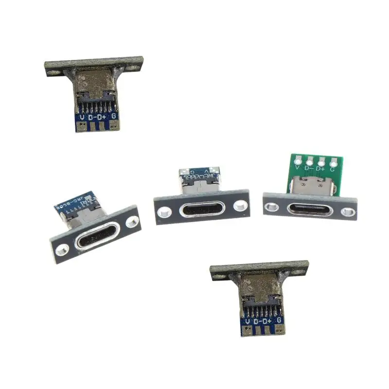5/10/20Pcs USB 3.1 Type C Socket With Fixing Plate Type-C USB Jack 3.1 Type-C 4Pin 2Pin Female Connector Jack Charging Port