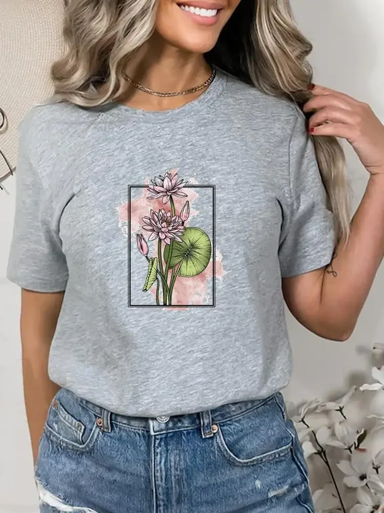 Watercolor Painting Lovely Short Sleeve Summer Clothes Print Graphic T-shirt Lady Fashion Women Female Shirt Tee