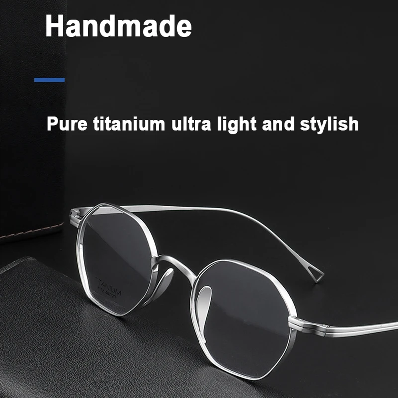 Japanese Handmade Hexagon Pure Titanium Eyeglasses Men's Anti Blue Light Frame Photochromic Optical Prescription Myopia Glasses