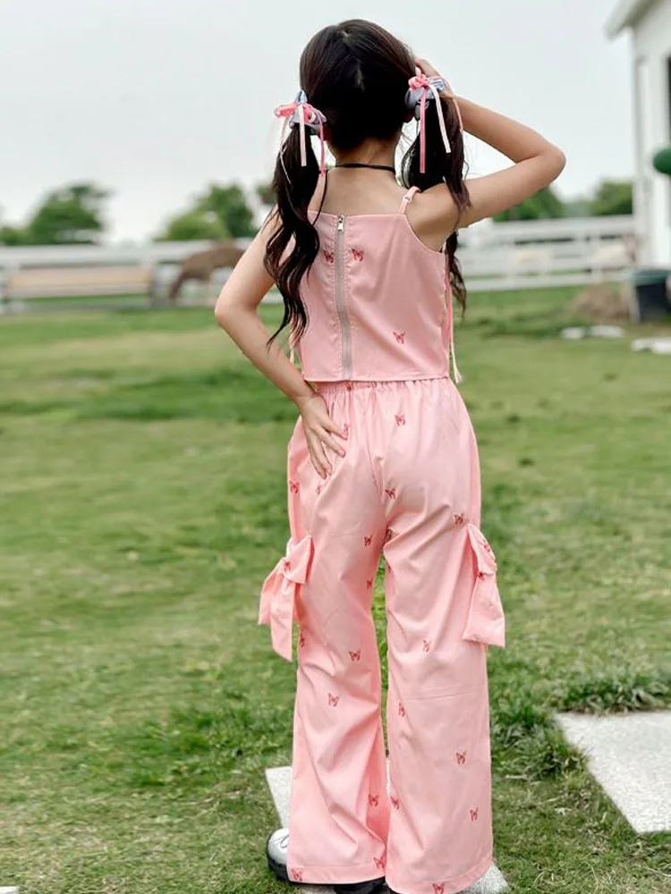 Set Of Summer Suspender Vest Wide Leg Pants For Girls Sets For Children Children\'s Clothing Girls Clothes 2 To 8 Years